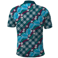 Polynesian Monstera Tiare Floral Polo Shirt Dark Teal Tropical Plaid - Polynesian Pride