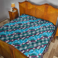 Polynesian Monstera Tiare Floral Quilt Dark Teal Tropical Plaid - Polynesian Pride