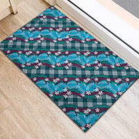 Polynesian Monstera Tiare Floral Rubber Doormat Dark Teal Tropical Plaid - Polynesian Pride