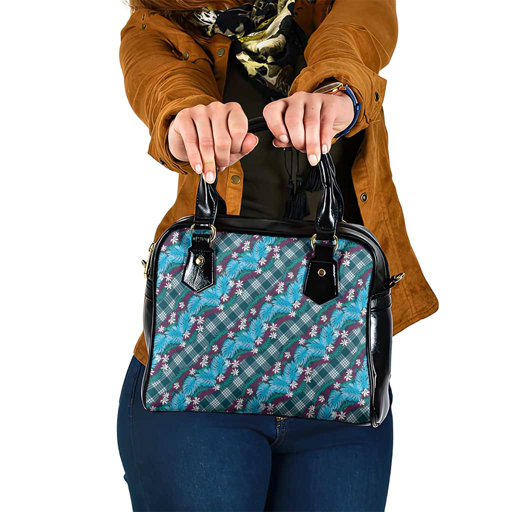 Polynesian Monstera Tiare Floral Shoulder Handbag Dark Teal Tropical Plaid - Polynesian Pride