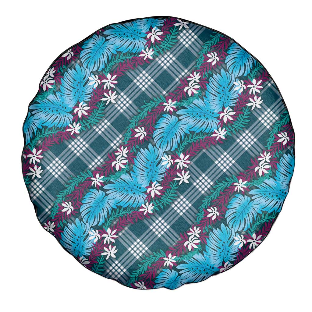 Polynesian Monstera Tiare Floral Spare Tire Cover Dark Teal Tropical Plaid - Polynesian Pride