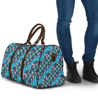 Polynesian Monstera Tiare Floral Travel Bag Dark Teal Tropical Plaid - Polynesian Pride