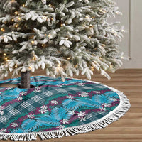 Polynesian Monstera Tiare Floral Tree Skirt Dark Teal Tropical Plaid - Polynesian Pride