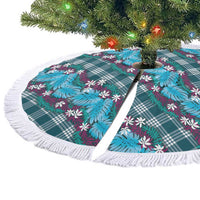Polynesian Monstera Tiare Floral Tree Skirt Dark Teal Tropical Plaid - Polynesian Pride