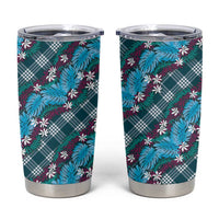 Polynesian Monstera Tiare Floral Tumbler Cup Dark Teal Tropical Plaid - Polynesian Pride