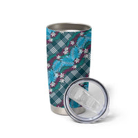 Polynesian Monstera Tiare Floral Tumbler Cup Dark Teal Tropical Plaid - Polynesian Pride