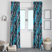 Polynesian Monstera Tiare Floral Window Curtain Dark Teal Tropical Plaid - Polynesian Pride