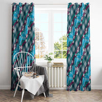 Polynesian Monstera Tiare Floral Window Curtain Dark Teal Tropical Plaid - Polynesian Pride