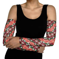Polynesian Monstera Tiare Floral Arm Sleeves Burgundy Tropical Plaid - Polynesian Pride