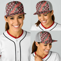Polynesian Monstera Tiare Floral Baseball Net Cap Burgundy Tropical Plaid - Polynesian Pride