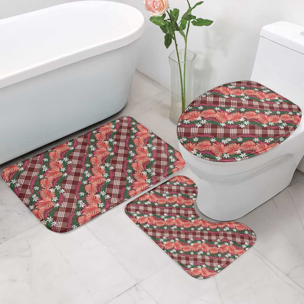 Polynesian Monstera Tiare Floral Bathroom Set Burgundy Tropical Plaid - Polynesian Pride