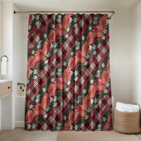 Polynesian Monstera Tiare Floral Bathroom Set Burgundy Tropical Plaid - Polynesian Pride