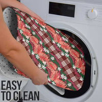 Polynesian Monstera Tiare Floral Bathroom Set Burgundy Tropical Plaid - Polynesian Pride