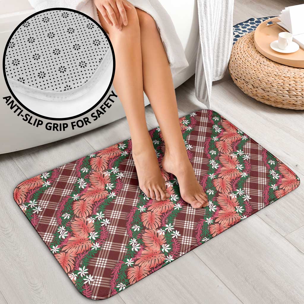 Polynesian Monstera Tiare Floral Bathroom Set Burgundy Tropical Plaid - Polynesian Pride