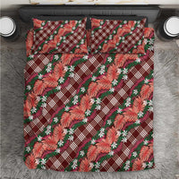 Polynesian Monstera Tiare Floral Bedding Set Burgundy Tropical Plaid - Polynesian Pride
