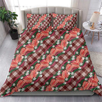 Polynesian Monstera Tiare Floral Bedding Set Burgundy Tropical Plaid - Polynesian Pride