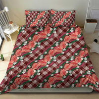 Polynesian Monstera Tiare Floral Bedding Set Burgundy Tropical Plaid - Polynesian Pride