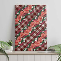 Polynesian Monstera Tiare Floral Canvas Wall Art Burgundy Tropical Plaid - Polynesian Pride