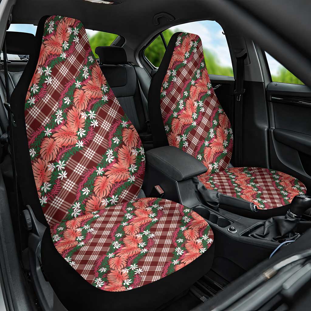 Polynesian Monstera Tiare Floral Car Seat Cover Burgundy Tropical Plaid - Polynesian Pride