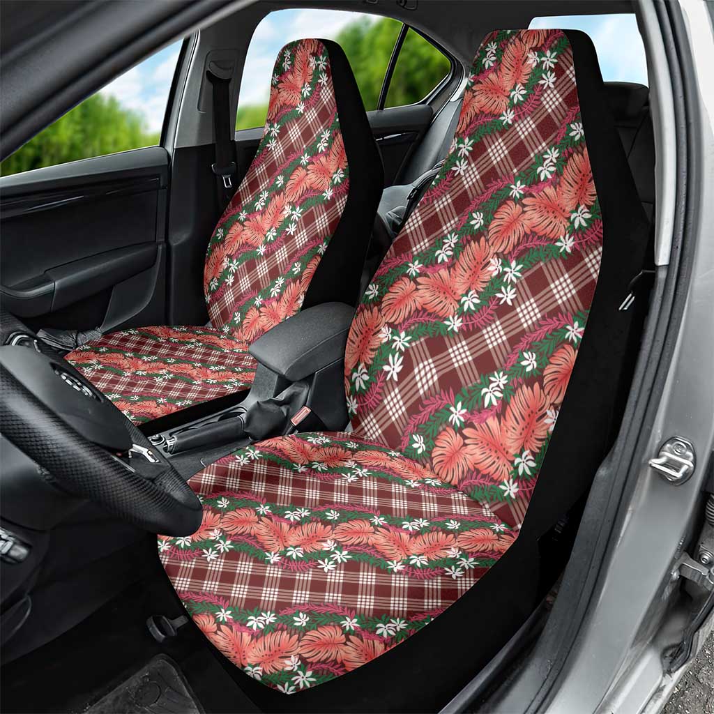 Polynesian Monstera Tiare Floral Car Seat Cover Burgundy Tropical Plaid - Polynesian Pride