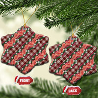 Polynesian Monstera Tiare Floral Ceramic Ornament Burgundy Tropical Plaid - Polynesian Pride