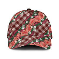 Polynesian Monstera Tiare Floral Classic Cap Burgundy Tropical Plaid - Polynesian Pride