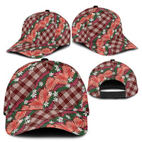 Polynesian Monstera Tiare Floral Classic Cap Burgundy Tropical Plaid - Polynesian Pride