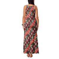 Polynesian Monstera Tiare Floral Family Matching Tank Maxi Dress and Hawaiian Shirt Burgundy Tropical Plaid - Polynesian Pride