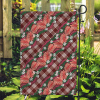 Polynesian Monstera Tiare Floral Garden Flag Burgundy Tropical Plaid - Polynesian Pride