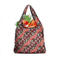 Polynesian Monstera Tiare Floral Grocery Bag Burgundy Tropical Plaid - Polynesian Pride