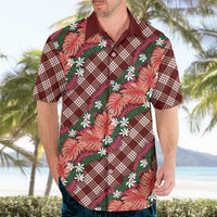 Polynesian Monstera Tiare Floral Hawaiian Shirt Burgundy Tropical Plaid - Polynesian Pride