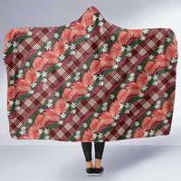 Polynesian Monstera Tiare Floral Hooded Blanket Burgundy Tropical Plaid - Polynesian Pride
