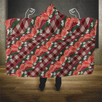 Polynesian Monstera Tiare Floral Hooded Blanket Burgundy Tropical Plaid - Polynesian Pride