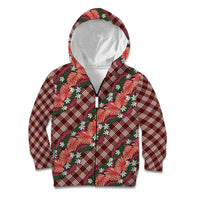Polynesian Monstera Tiare Floral Kid Hoodie Burgundy Tropical Plaid - Polynesian Pride
