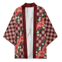 Polynesian Monstera Tiare Floral Kimono Burgundy Tropical Plaid - Polynesian Pride