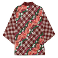Polynesian Monstera Tiare Floral Kimono Burgundy Tropical Plaid - Polynesian Pride