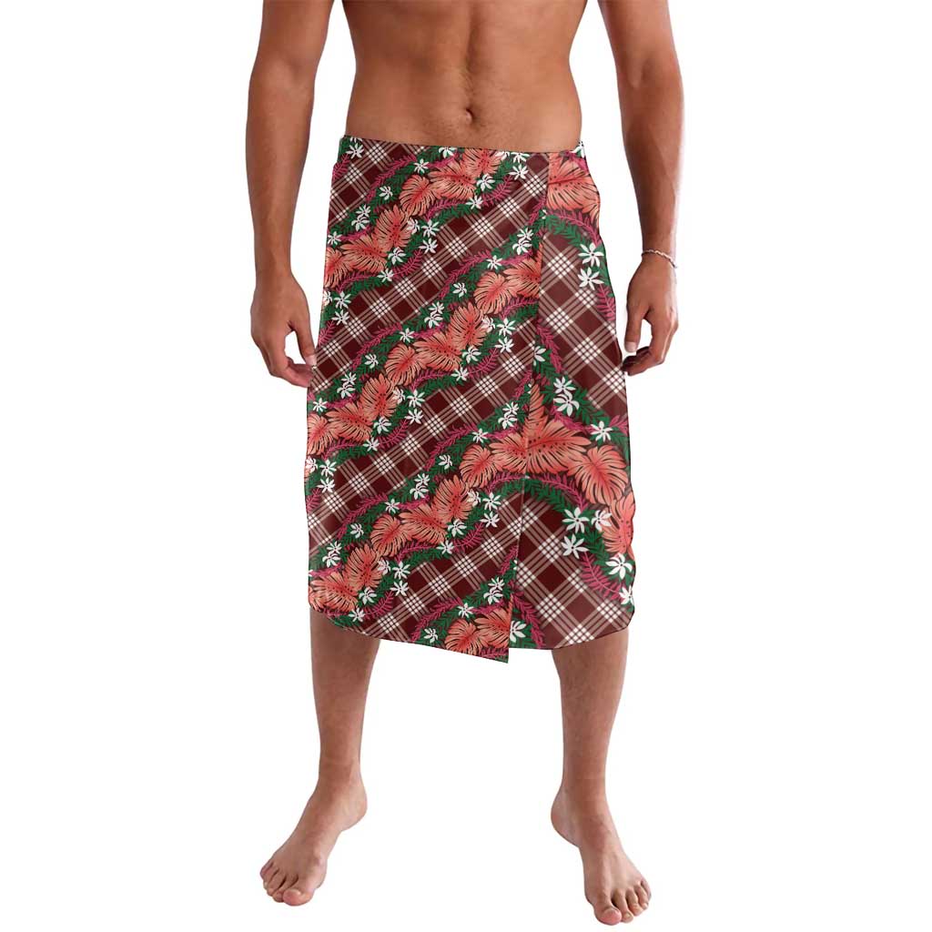 Polynesian Monstera Tiare Floral Lavalava Burgundy Tropical Plaid - Polynesian Pride