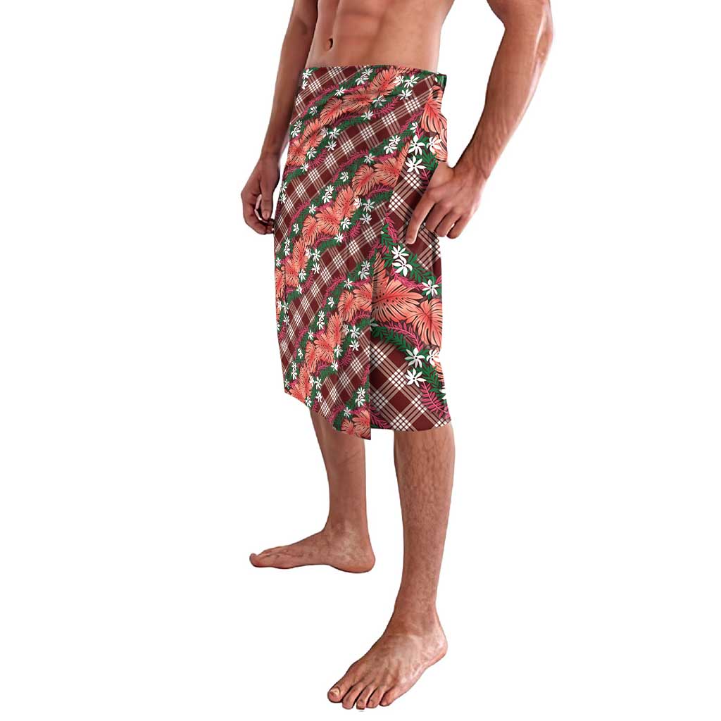 Polynesian Monstera Tiare Floral Lavalava Burgundy Tropical Plaid - Polynesian Pride