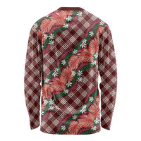 Polynesian Monstera Tiare Floral Long Sleeve Shirt Burgundy Tropical Plaid - Polynesian Pride