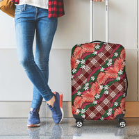 Polynesian Monstera Tiare Floral Luggage Cover Burgundy Tropical Plaid - Polynesian Pride