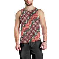 Polynesian Monstera Tiare Floral Men Tank Top Burgundy Tropical Plaid - Polynesian Pride