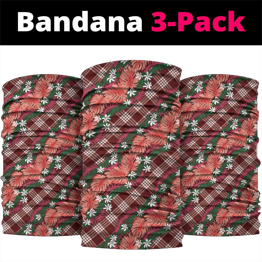 Polynesian Monstera Tiare Floral Neck Gaiter Burgundy Tropical Plaid - Polynesian Pride