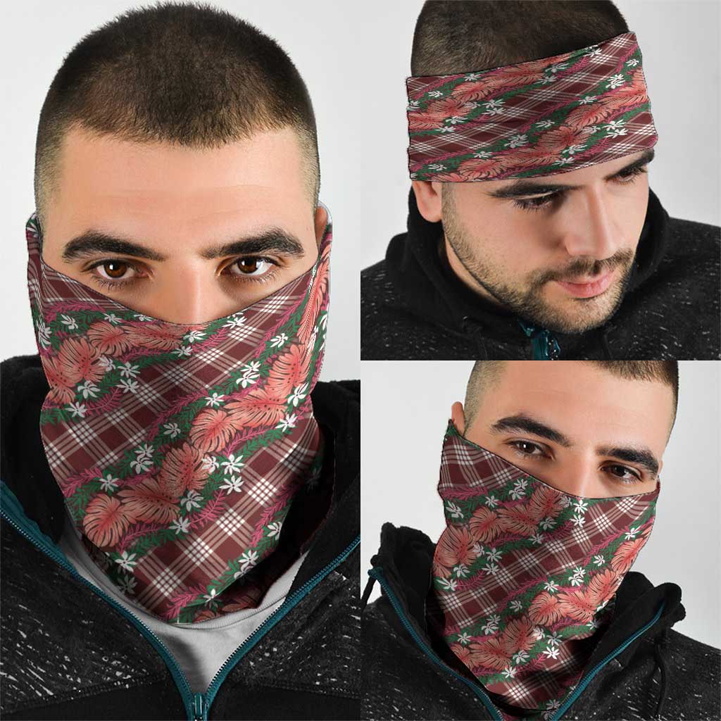 Polynesian Monstera Tiare Floral Neck Gaiter Burgundy Tropical Plaid - Polynesian Pride