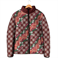 Polynesian Monstera Tiare Floral Padded Jacket Burgundy Tropical Plaid - Polynesian Pride