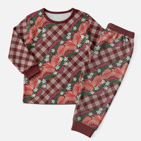 Polynesian Monstera Tiare Floral Christmas Pajama Set Burgundy Tropical Plaid - Polynesian Pride