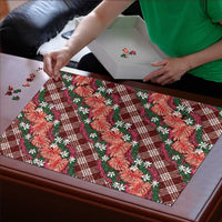 Polynesian Monstera Tiare Floral Puzzle Burgundy Tropical Plaid - Polynesian Pride