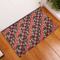 Polynesian Monstera Tiare Floral Rubber Doormat Burgundy Tropical Plaid - Polynesian Pride