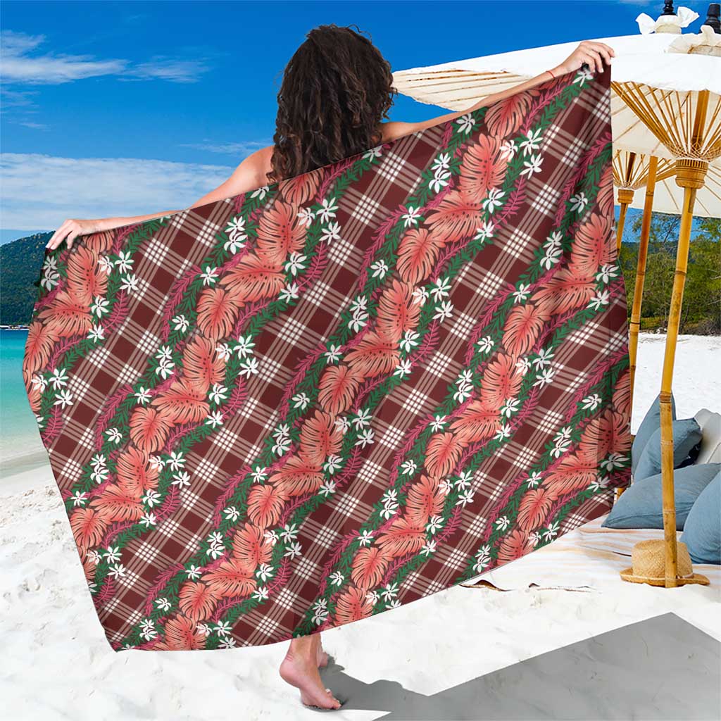 Polynesian Monstera Tiare Floral Sarong Burgundy Tropical Plaid - Polynesian Pride