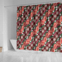 Polynesian Monstera Tiare Floral Shower Curtain Burgundy Tropical Plaid - Polynesian Pride