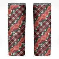 Polynesian Monstera Tiare Floral Skinny Tumbler Burgundy Tropical Plaid - Polynesian Pride